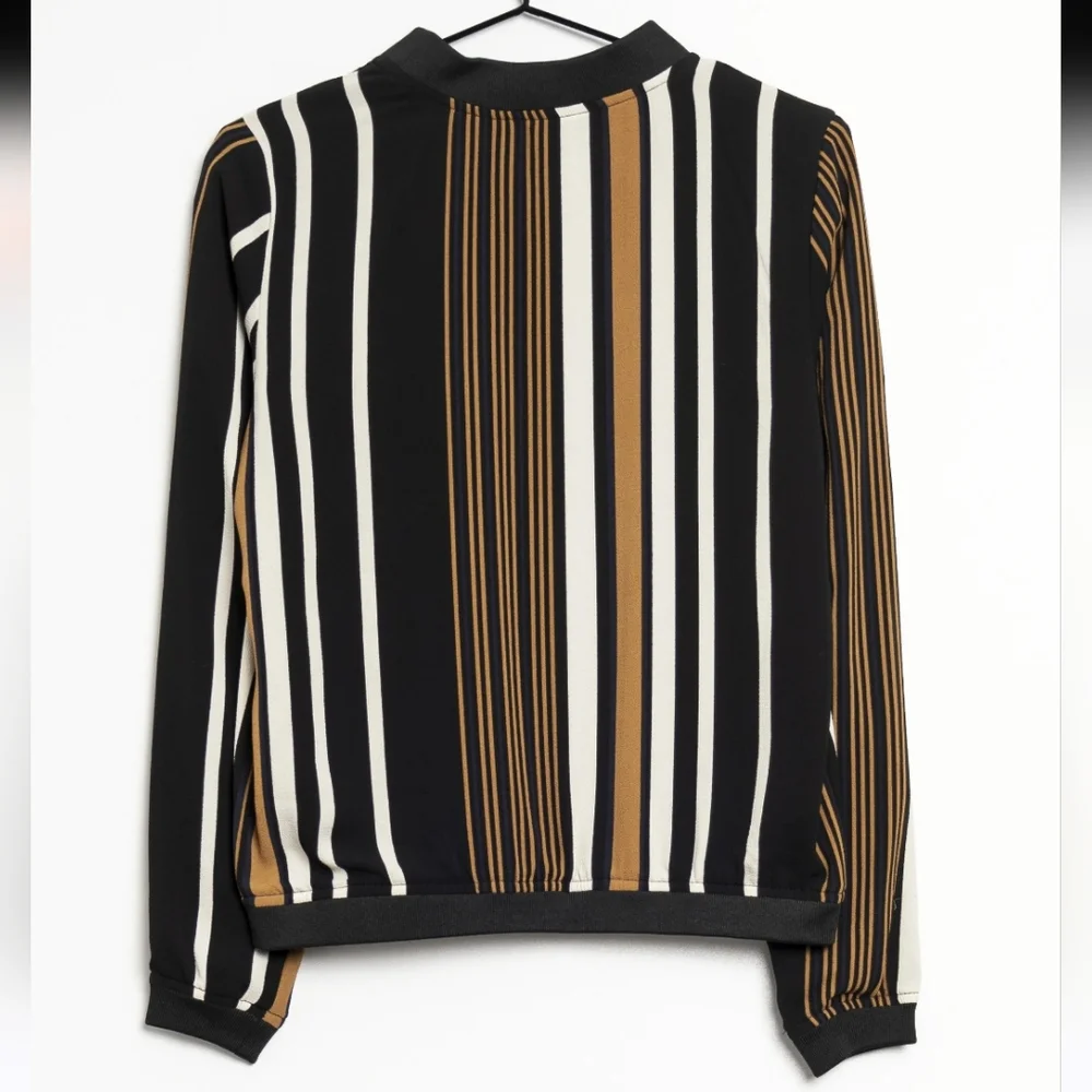 ONLY Women's ZIP-UP‎ SWEATSHIRT Black Yellow Stripes Bomber Jacket Size 36